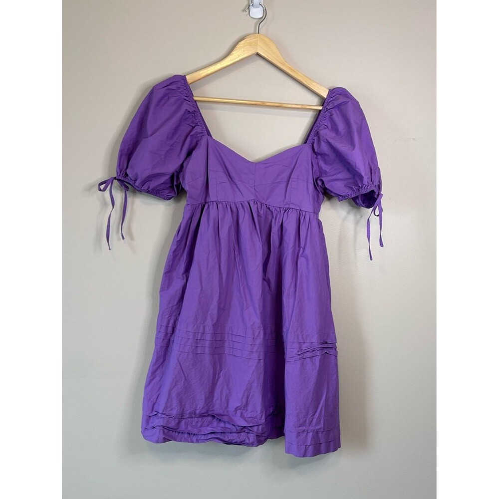 English Factory Lavender Purple Puff Sleeve Cotton Mini Dress Size Medium - Picture 2 of 6